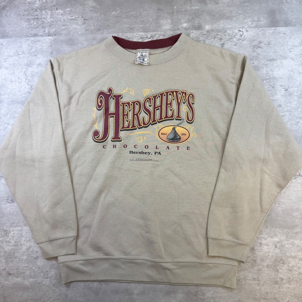 Vintage 1997 Hershey's Chocolate Sweatshirt XL Tan Made in USA Graphic Crewneck